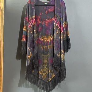 Kathmandu Imports Brand Tie Dye Kimono Cardigan or Cover Up with Fringe